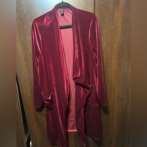 SHEIN Burgundy Velvet Cardigan